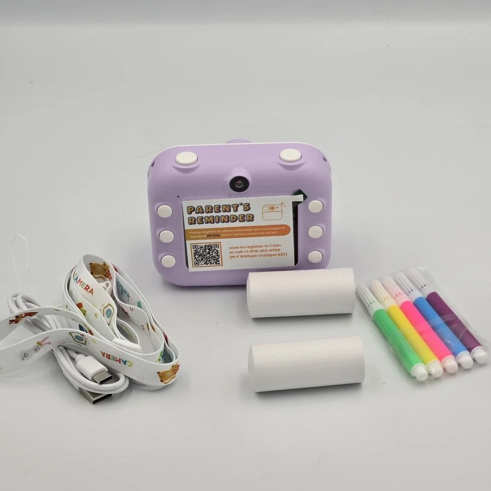 Kids Camera Instant Print 2.4Inch, Instant Print 2 Rolls Purple With Strap New